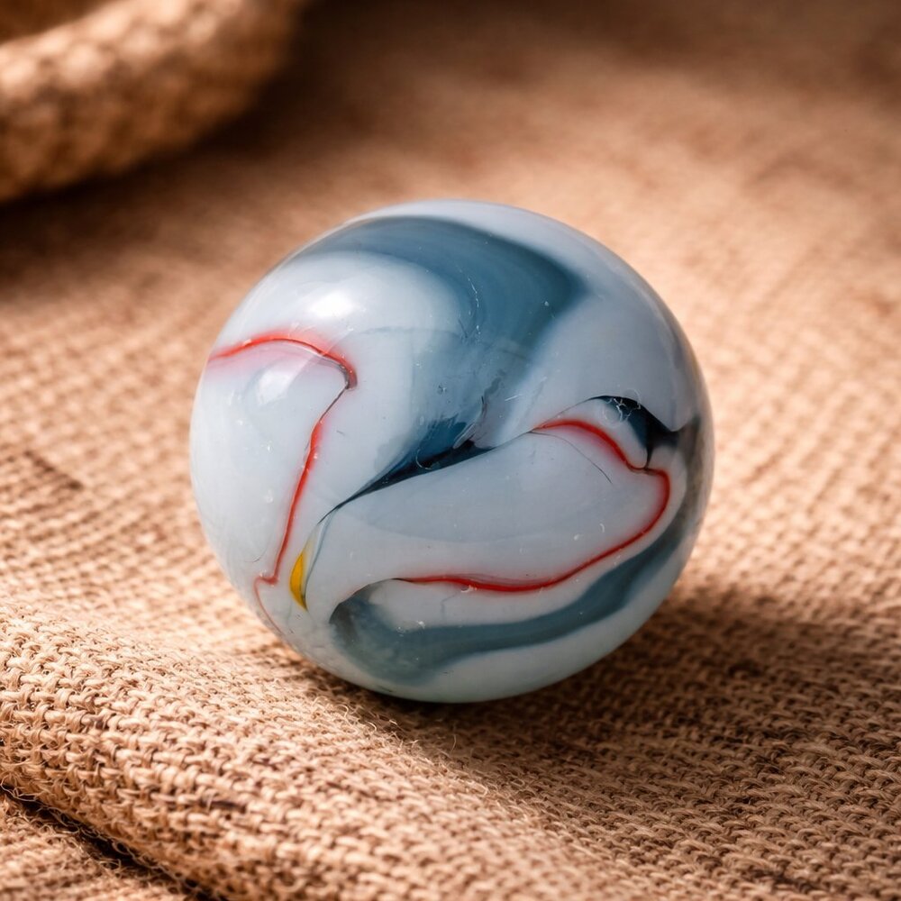 Oversized Blue Opaque Shooter Marble ~40.7 mm Multicolor Ribbon Core